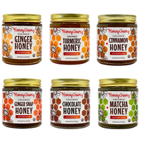 6 x 6oz  jars of Creamed Infused Honey: Ginger, Turmeric, Cinnamon, Ginger Snap, Chocolate and Matcha