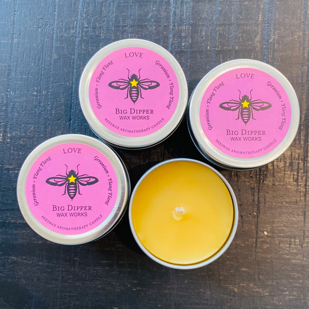 Beeswax Tin Candle - Love (Geranium & Ylang Ylang)