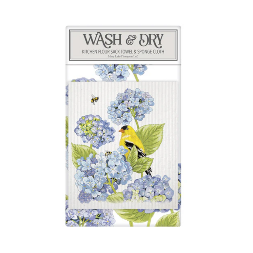 Kitchen Towel & Dish Sponge Set  - Hydrangea Finch