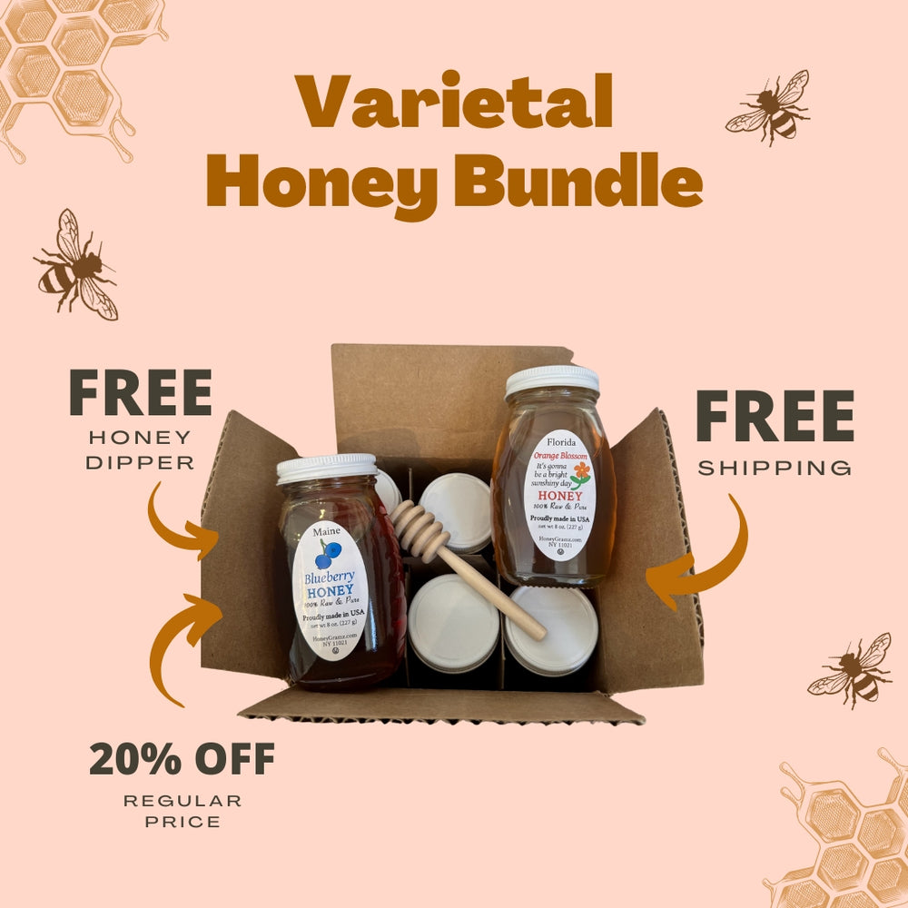 Share The Sweetness & Save 20%: Choose 6 Varietal Honeys + Free Shipping + Free Honey Dipper!
