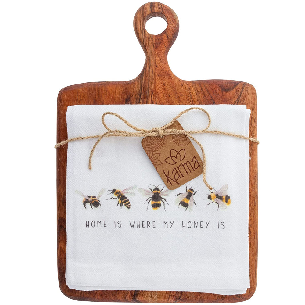 Cutting Board & Tea Towel Gift Set - "Home Is Where My Honey Is"