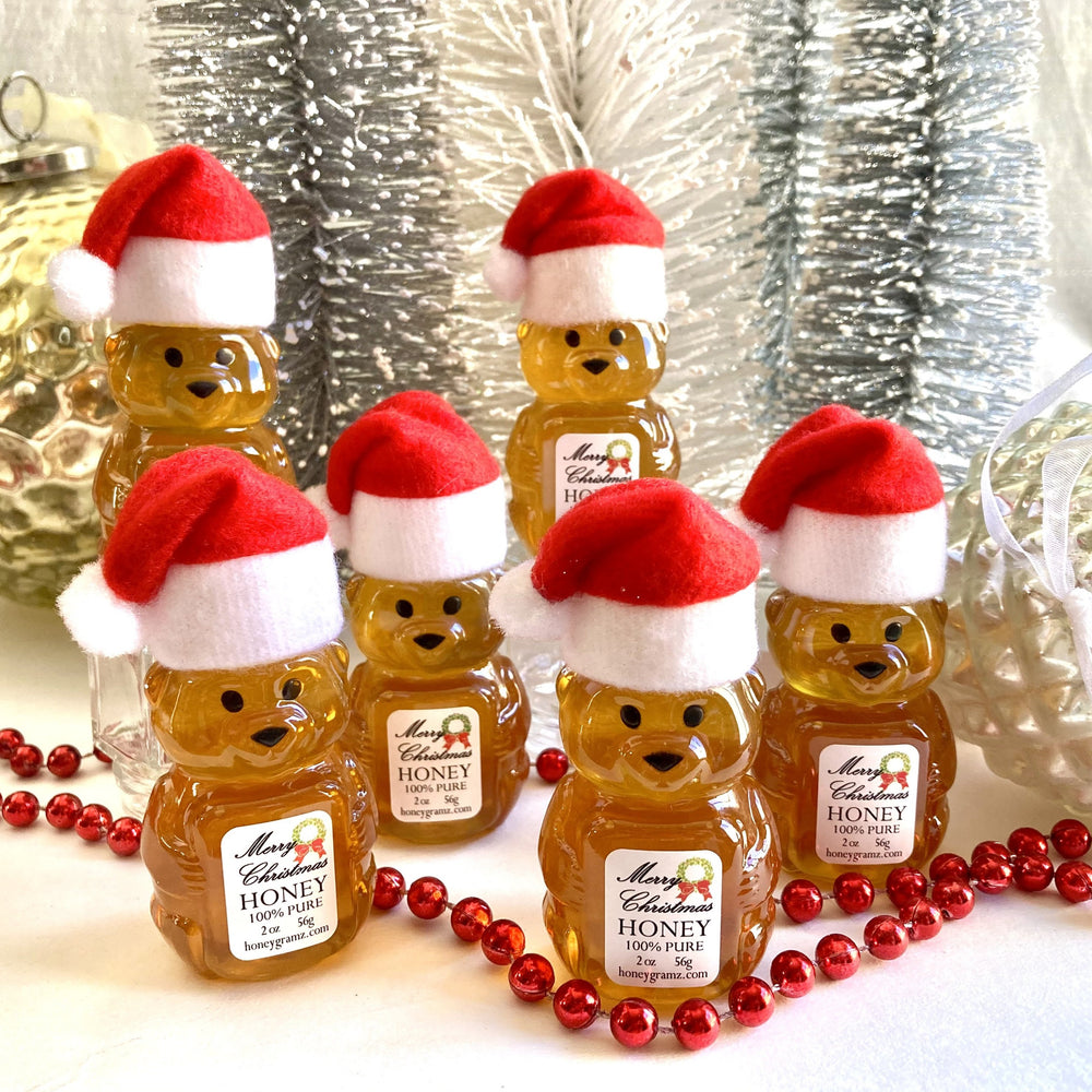 Bee Merry - Holiday Party Favor Honey Christmas Gifts - 2oz Gold Lid